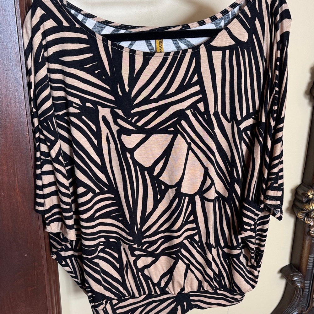 Rachel Pally Black and Tan Patterned Blouse